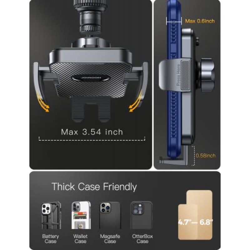 JOYROOM 자동차 통풍구 휴대폰 마운트, [편안한 A/C 공기 즐기기] 통풍구 클립을 절대 차단하지 않음, 자동차 통풍구용 휴대폰 홀더, iPhone 14 13용 매우 안정적인 자동차 휴대폰 홀더 Samsung Galaxy 모든 휴대폰