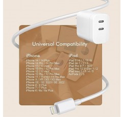 긴 Apple 고속 충전기, iPhone 충전기 듀얼 포트【Apple MFi 인증】USB C 벽면 충전기 플러그 iPhone 충전기 고속 충전 2Pack 6FT TypeC - iPhone 14/13/12/11 Pro Max/XS/X/SE/iPad용 라이트닝 케이블