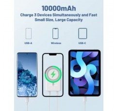 Yiisonger 무선 보조베터리, 슬림 10000mAh 자기 휴대용 충전기 22.5W PD 고속 충전, 미니 자석 안전 배터리 팩 QC3.0 LED 디스플레이 USB-C iPhone 15&14&13 Pro Max/Pro와 호환 가능(흰색)