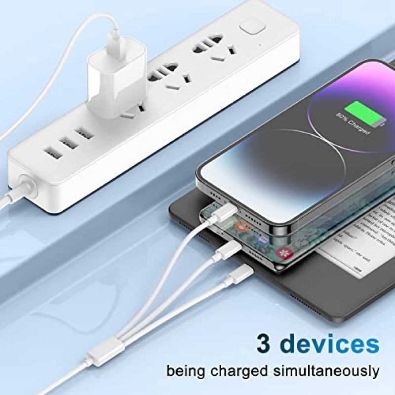 다중 충전기 케이블 6피트 2팩, 3 in 1 충전 코드, 범용 휴대폰 충전기, 다중 충전기 전선 USB-A - Lightning/USB 유형 C/마이크로 USB 커넥터(휴대폰, 태블릿 등)(충전 전용)