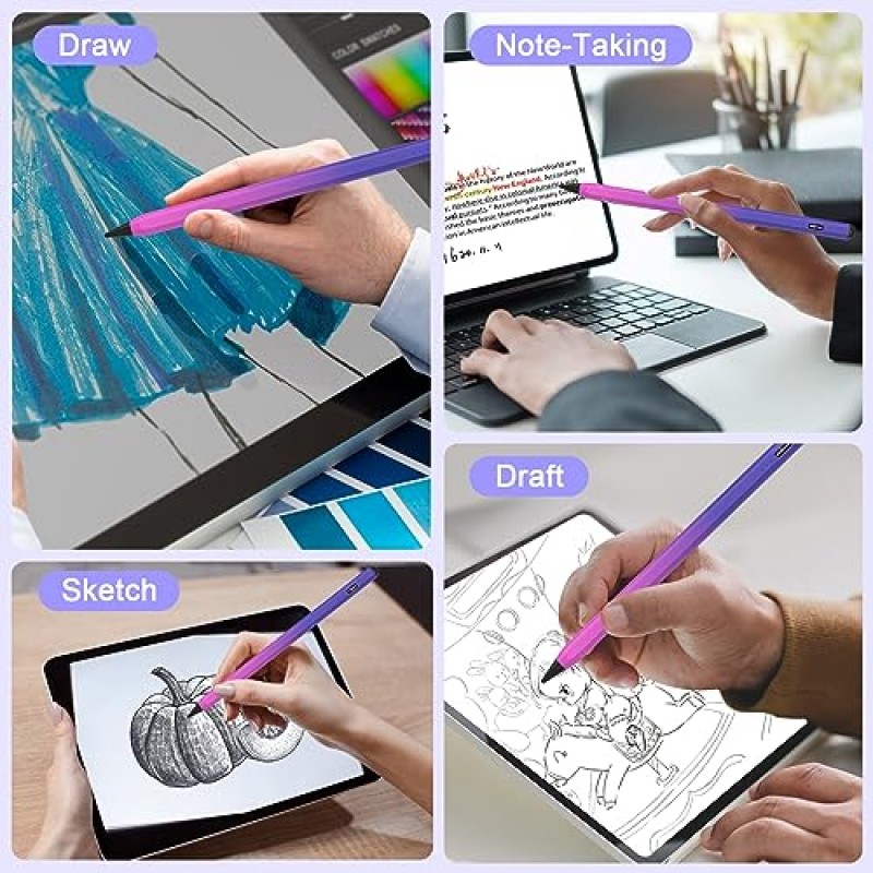 iPad 2018-2023용 스타일러스 펜, 15분 고속 충전 iPad 9세대 및 10세대용 Apple Pencil, Apple iPad Pro 11 및 12.9인치, iPad 8/7/6세대, iPad Air 3세대/4/5세대, iPad Mini 5/6세대( 보라색 장미)