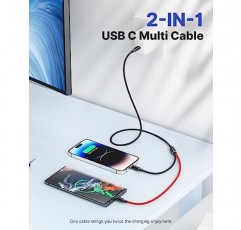 다중 충전 케이블, 60W USB C-USB C 충전기 USB C-번개 케이블 iPhone 14 13 12 11 Pro Max Xr Xs,iPad Pro, MacBook Pro,Samsung Galaxy S23/S22/S21,Switch용 고속 유형 C 충전 코드