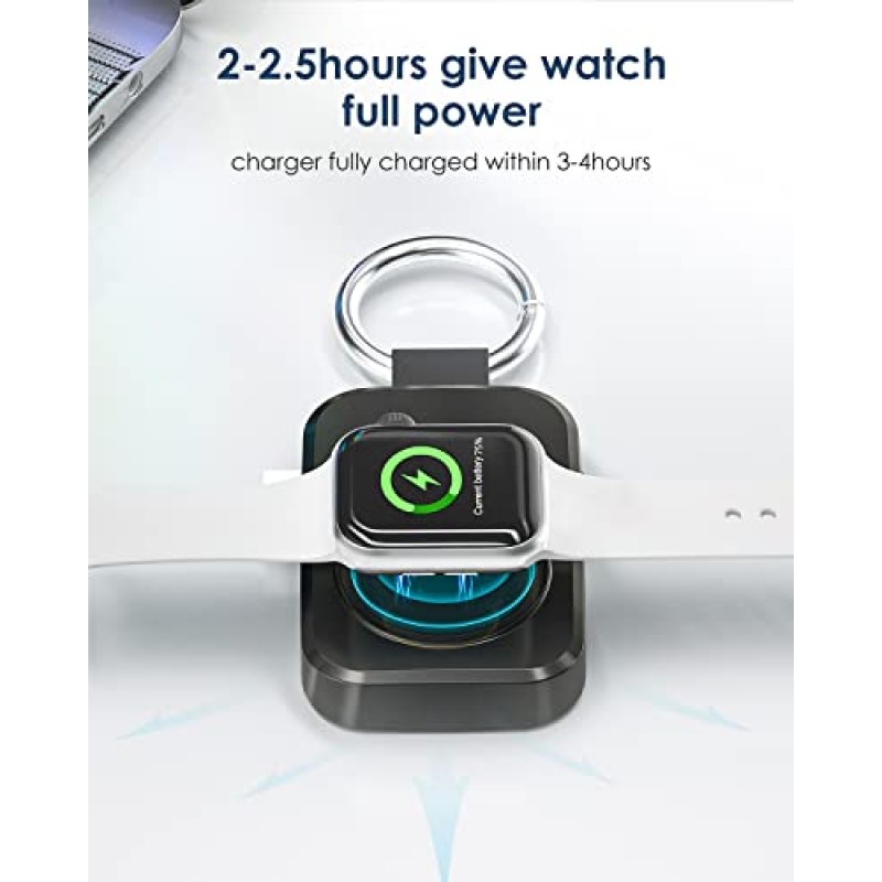 Apple Watch 시리즈 8/Ultra/7/6/5/4/3/2/SE,1000mAh iWatch 충전기 자기 보조베터리, 소형 여행용 스마트 키체인 액세서리 선물용 Limashing 휴대용 무선 충전기(검은색)