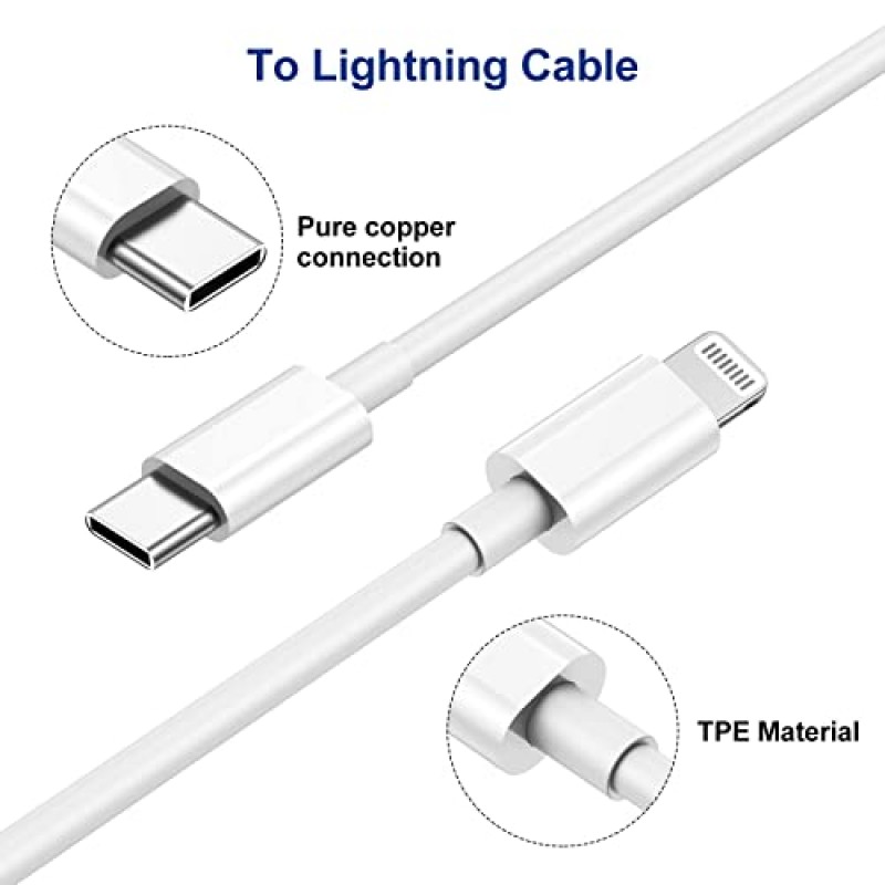 iPhone 고속 충전기, 2팩 Apple MFi 인증 유형 C 블록 고속 충전 벽 플러그, 10피트 길이의 USB C-라이트닝 케이블 코드, iPhone 14/13/12/11/Pro/Pro Max/11/Xs Max/XR/과 호환 가능 엑스,아이패드