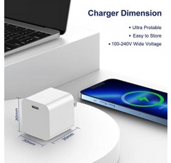 iPhone 고속 충전기, 2팩 Apple MFi 인증 유형 C 블록 고속 충전 벽 플러그, 10피트 길이의 USB C-라이트닝 케이블 코드, iPhone 14/13/12/11/Pro/Pro Max/11/Xs Max/XR/과 호환 가능 엑스,아이패드