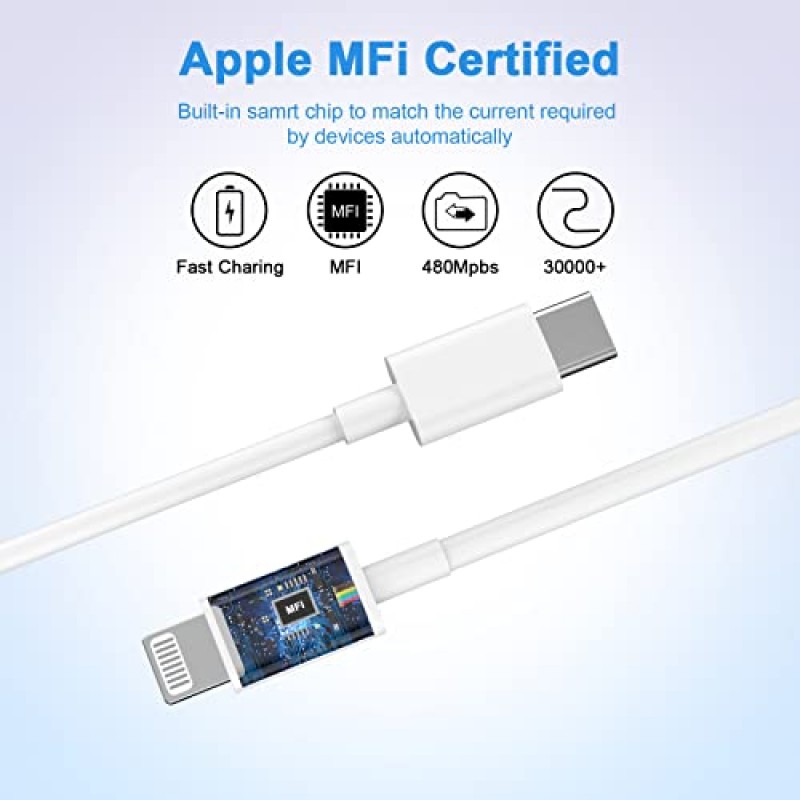 【Apple MFi 인증】iPhone 14 13 충전기 고속 충전, 2팩 PD 20W USB C iPhone 충전기 고속 충전 블록, 10FT 긴 유형 C - iPhone 14 13 12 11 XS XR X 8용 번개 고속 충전기 케이블