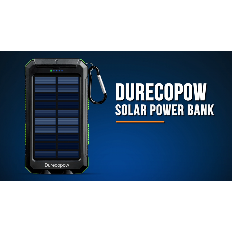 Durecopow 태양열 충전기, 20000mAh 휴대용 야외 방수 태양광 보조베터리, 캠핑 외부 백업 배터리 팩 듀얼 5V USB 포트 출력, 나침반이 있는 2개의 Led 조명 손전등(녹색)