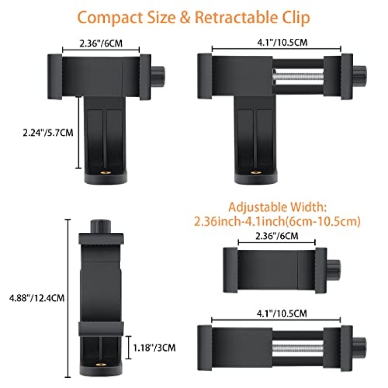 휴대폰 삼각대 마운트 어댑터, 스마트폰 리모컨, 휴대폰 홀더 마운트 헤드 표준 나사, 수직 수평 삼각대 휴대폰 마운트 회전, Ｗ무선 카메라 리모컨 대부분의 휴대폰과 호환 가능
