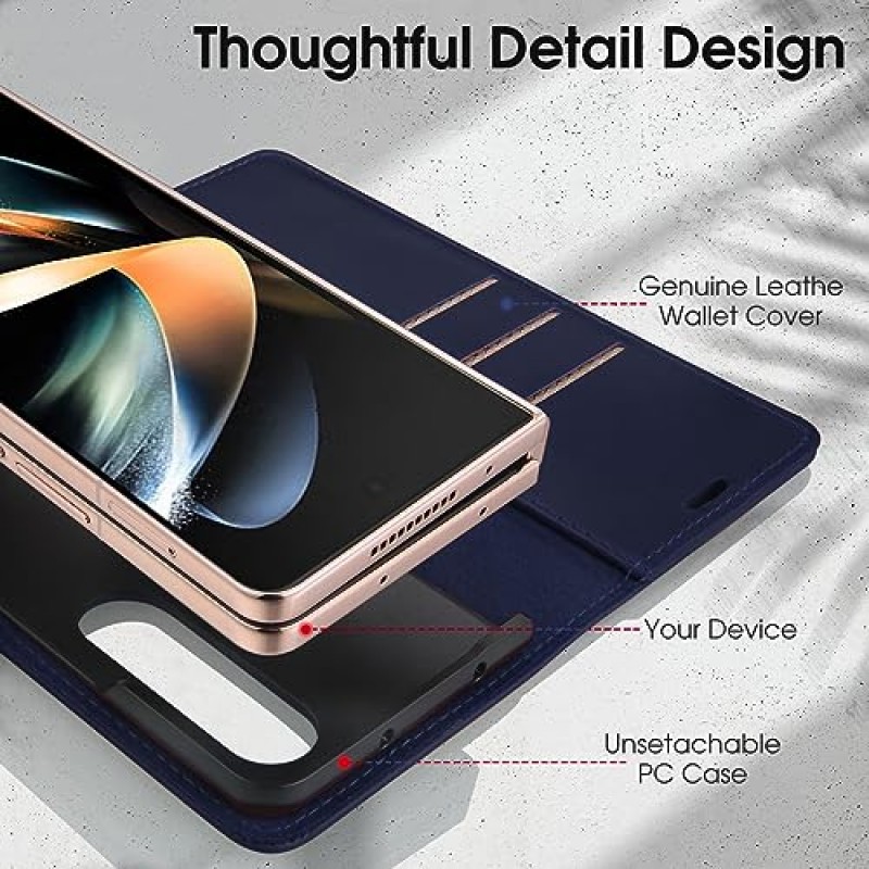 Caislean for Samsung Galaxy Z Fold 5 케이스 - 정품 가죽 지갑 케이스(S 펜 홀더 포함) 카드 홀더 - RFID 차단 자기 마감 플립 접이식 휴대폰 커버 Galaxy Z Fold 5-블루와 호환 가능