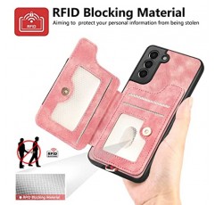 삼성 갤럭시 S21 플러스 S21+ 5G 지갑 커버용 전화 케이스(화면 보호기 및 손목 스트랩 끈) RFID 카드 홀더 링 스탠드 셀 액세서리 S21+5G S21plus 21S + S 21 21+ G5 여성 남성 핑크