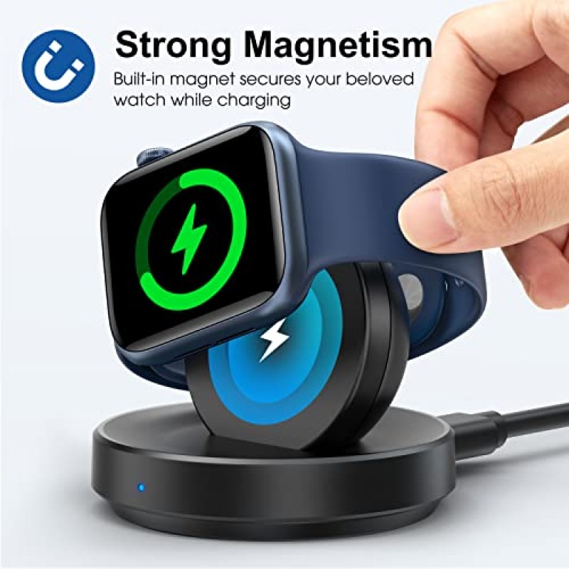 Apple Watch용 ZAPOGO 휴대용 자기 충전 도크, 충전 케이블이 있는 무선 고속 시계 충전기 스탠드, 나이트스탠드 모드 지원, Apple Watch Series 8 7 SE 6 5 4 3 2-Black과 호환 가능