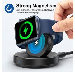 Apple Watch용 ZAPOGO 휴대용 자기 충전 도크, 충전 케이블이 있는 무선 고속 시계 충전기 스탠드, 나이트스탠드 모드 지원, Apple Watch Series 8 7 SE 6 5 4 3 2-Black과 호환 가능