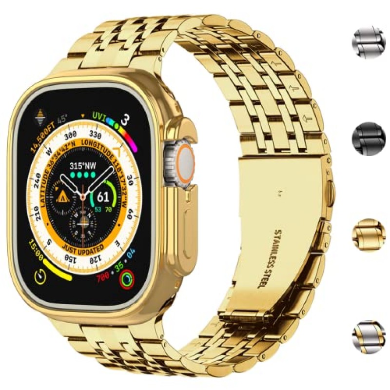 MioHHR Apple Watch 밴드와 호환 가능 38mm 40mm 41mm 42mm 44mm 45mm 49mm, iWatch 시리즈 Ultra 8 7 6 5 4 3 2 1 SE용 견고한 스테인레스 스틸 금속 스트랩