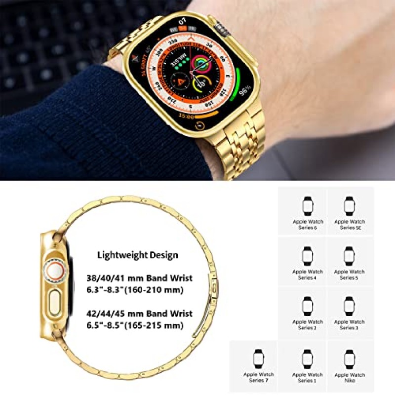 MioHHR Apple Watch 밴드와 호환 가능 38mm 40mm 41mm 42mm 44mm 45mm 49mm, iWatch 시리즈 Ultra 8 7 6 5 4 3 2 1 SE용 견고한 스테인레스 스틸 금속 스트랩