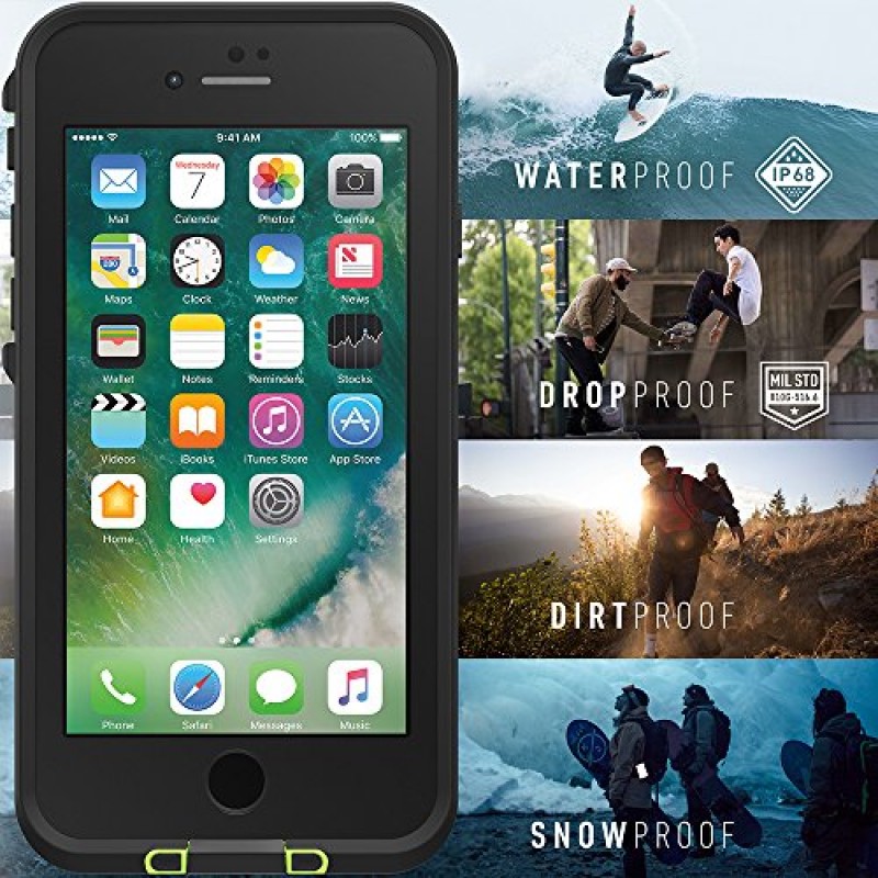 LifeProof iPhone SE(2세대 - 2020) 및 iPhone 8/7(NOT PLUS) FRĒ 시리즈 케이스 - NIGHT LITE(블랙/라임), 방수 IP68, 화면 보호 장치 내장, 포트 커버 보호, MagSafe에 고정