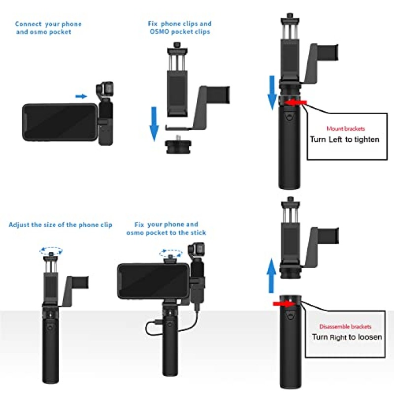 Smatree 휴대용 오즈모 Pocket 2 PowerStick(PowerBank) DJI 오즈모 Pocket 2 및 DJI 오즈모 Pocket 1과 호환 가능, 오즈모 포켓 카메라용 삼각대가 있는 휴대용 스마트폰 홀더 마운트 브래킷