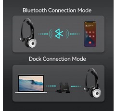 TECKNET Bluetooth 5.0 무선 헤드셋(AI 소음 제거 마이크 및 노트북용 충전 베이스 포함), PC, 휴대폰, Skype, Zoom용 온이어 Bluetooth 헤드폰 전화기 헤드셋(검은색)