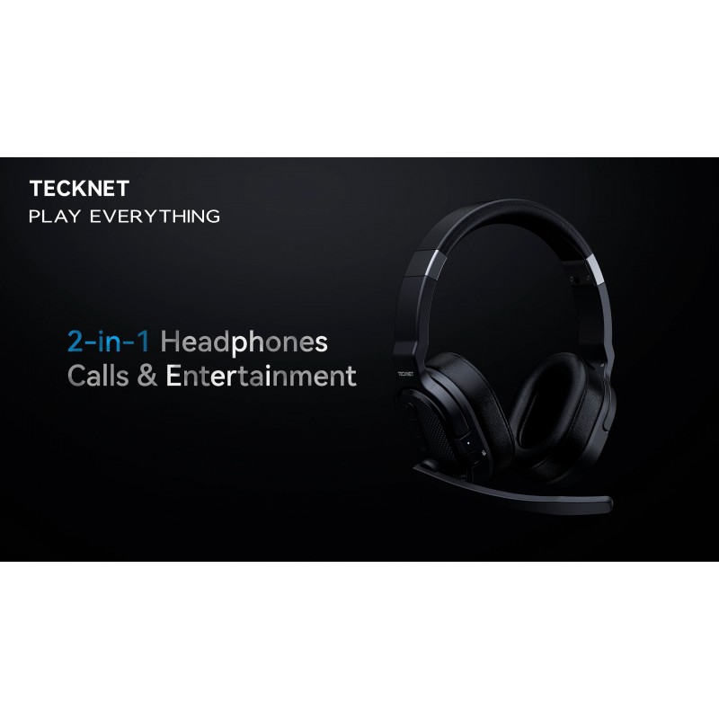 TECKNET Bluetooth 헤드셋, 마이크가 있는 무선 Bluetooth 트럭 운전사 헤드셋 소음 차단 3가지 EQ 음악 모드, 트럭 운전사, 사무실, 콜센터 작업을 위한 단일 및 이중 귀 무선 헤드폰