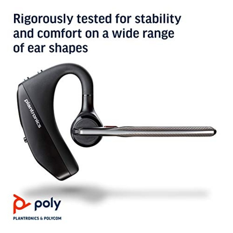 Poly Voyager 5200 무선 헤드셋(Plantronics) - 소음 제거 마이크가 장착된 단일 이어 Bluetooth 헤드셋 - 인체공학적 디자인 - 음성 제어 - 경량 - Bluetooth를 통해 모바일/태블릿에 연결