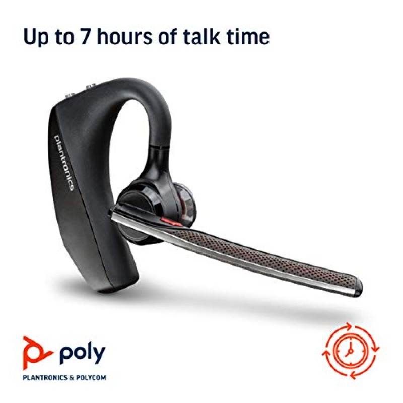 Poly Voyager 5200 무선 헤드셋(Plantronics) - 소음 제거 마이크가 장착된 단일 이어 Bluetooth 헤드셋 - 인체공학적 디자인 - 음성 제어 - 경량 - Bluetooth를 통해 모바일/태블릿에 연결