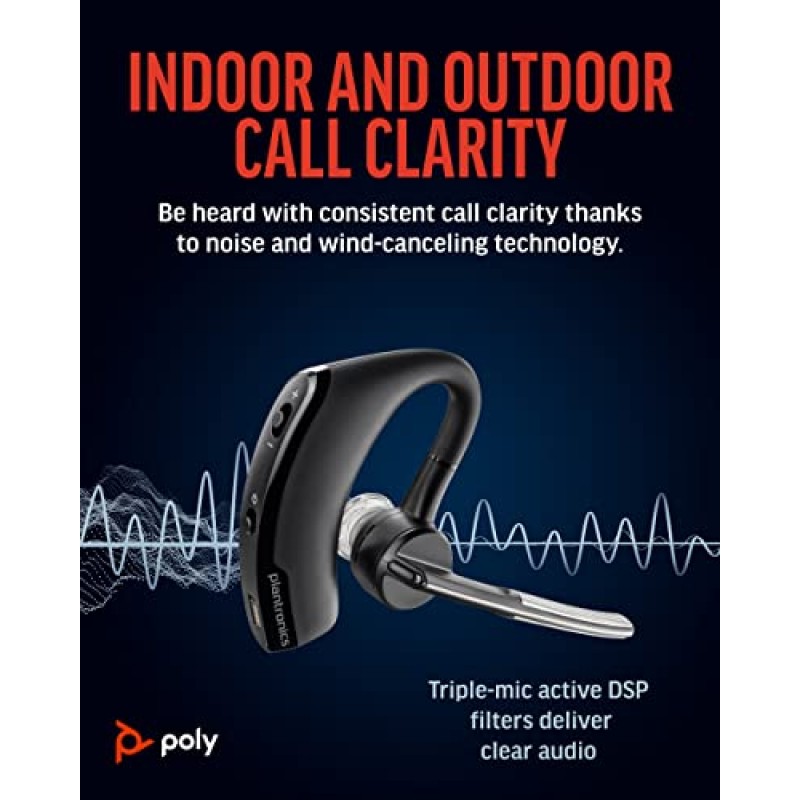 Poly Voyager Legend 무선 헤드셋(Plantronics) - 소음 제거 마이크가 포함된 단일 이어 Bluetooth - 음성 제어 - 음소거 및 볼륨 버튼 - 인체공학적 디자인 - Bluetooth를 통해 모바일/태블릿에 연결 -FFP