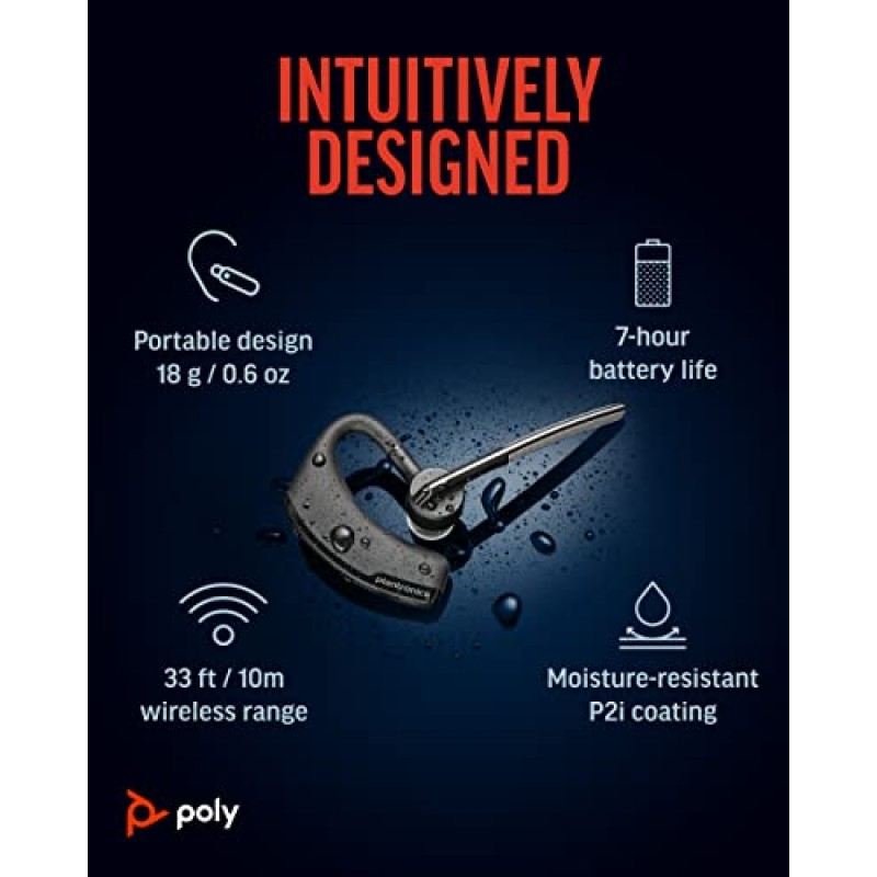 Poly Voyager Legend 무선 헤드셋(Plantronics) - 소음 제거 마이크가 포함된 단일 이어 Bluetooth - 음성 제어 - 음소거 및 볼륨 버튼 - 인체공학적 디자인 - Bluetooth를 통해 모바일/태블릿에 연결 -FFP