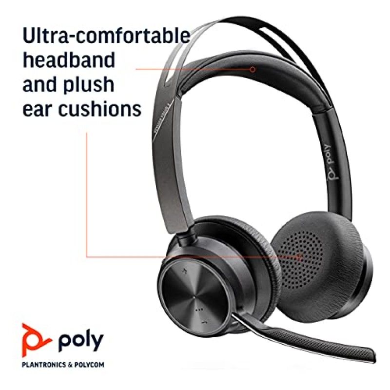 Poly - Voyager Focus 2 UC USB-C 헤드셋(Plantronics) - 붐 마이크가 포함된 Bluetooth 듀얼 이어(스테레오) 헤드셋 - USB-C PC/Mac 호환 - 능동형 소음 제거 - Teams, Zoom(인증) 등과 작동