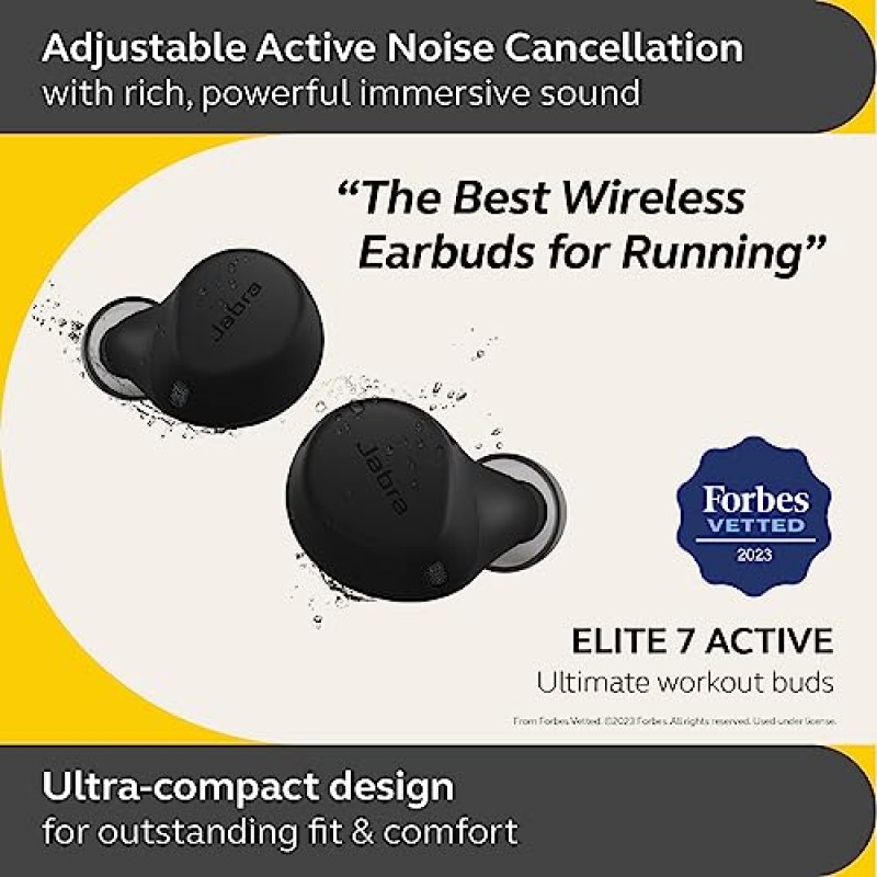 Jabra Elite 7 액티브 인이어 Bluetooth 이어버드 - 궁극의 액티브 핏과 조정 가능한 액티브 소음 제거 기능을 위한 진정한 무선 스포츠 이어버드 ShakeGrip - 블랙