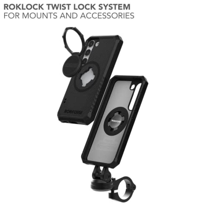 Rokform - Galaxy S23 케이스, 견고한 시리즈, RokLock 트위스트 잠금 장치가 있는 삼성 보호 커버, 낙하 테스트를 거친 군용 등급 갑옷(검은색)