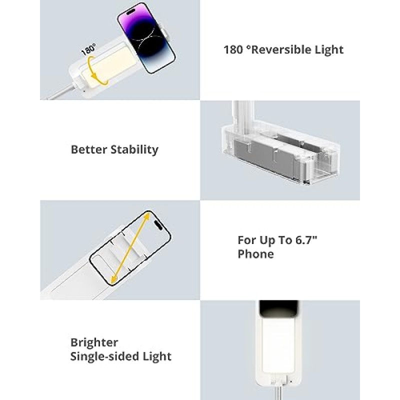 녹음용 SupeDesk 휴대폰 스탠드, LED 조명 포함, 셀카 스탠드, 휴대용 확장형 휴대폰 스탠드, 3.5-6.7인치 휴대폰용, 360° 회전, 조정 가능, 오버헤드 휴대폰 마운트, 무선 리모컨, 충전식, 라이브 스트림
