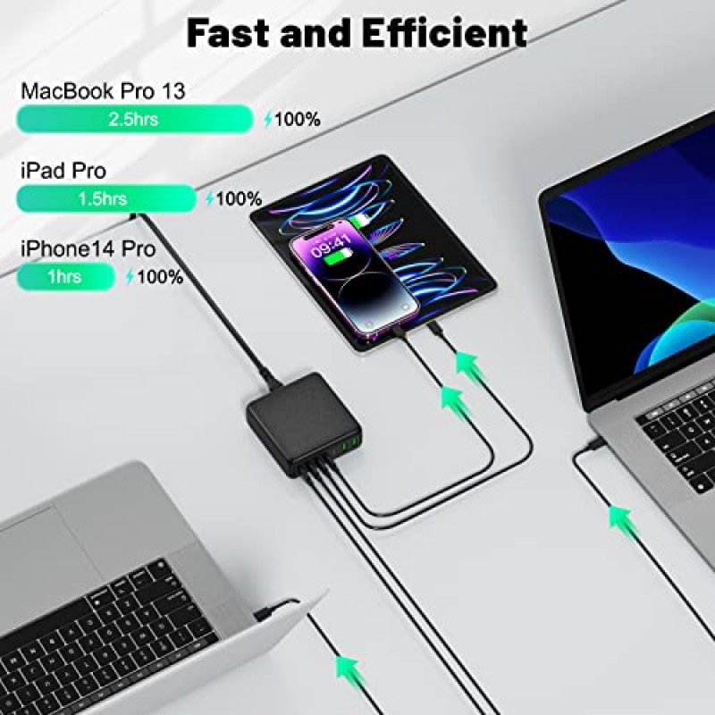 NVHPY USB C 충전기, 220W 7포트 데스크탑 USB C 충전 스테이션, 2x65W 포트 USB C 노트북 충전기 MacBook Pro/Air, iPad 시리즈,iPhone 14/13/Mini/Pro/13Pro Max/12 Samsung Galaxy Note와 호환 가능