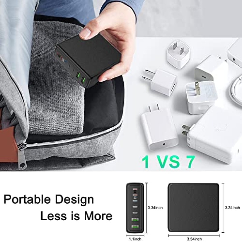 NVHPY USB C 충전기, 220W 7포트 데스크탑 USB C 충전 스테이션, 2x65W 포트 USB C 노트북 충전기 MacBook Pro/Air, iPad 시리즈,iPhone 14/13/Mini/Pro/13Pro Max/12 Samsung Galaxy Note와 호환 가능