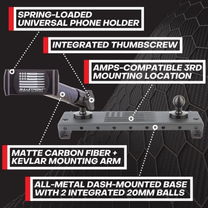 GPS 내비게이션용 2-20mm 볼 마운트가 있는 Ford F-150 트럭(2009-2014)과 호환되는 Bulletpoint 대시 마운트 휴대폰 홀더 - iPhone 및 Android 스마트폰과 호환 가능