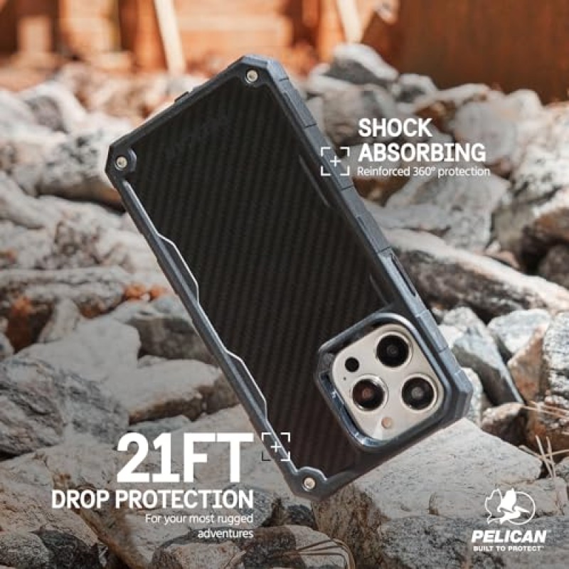 Pelican Shield 시리즈 - iPhone 15 Pro 케이스 6.1인치 [MagSafe와 호환 가능] [21피트 군용 등급 낙하 보호] 벨트 클립 홀스터 킥스탠드가 있는 자기 충전 휴대폰 케이스 커버 - 블랙