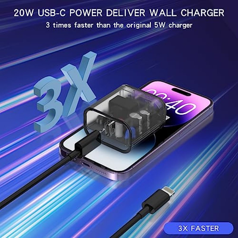 iPhone 고속 충전기 [Apple MFi 인증] 3팩 20W PD USB C 벽면 고속 충전기 어댑터, 3팩 6FT 유형 C-라이트닝 케이블 포함 iPhone 14 13 12 11 Pro Max XR XS X, iPad 등과 호환 가능