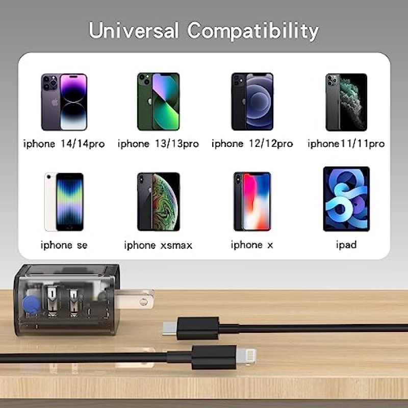 iPhone 고속 충전기 [Apple MFi 인증] 3팩 20W PD USB C 벽면 고속 충전기 어댑터, 3팩 6FT 유형 C-라이트닝 케이블 포함 iPhone 14 13 12 11 Pro Max XR XS X, iPad 등과 호환 가능