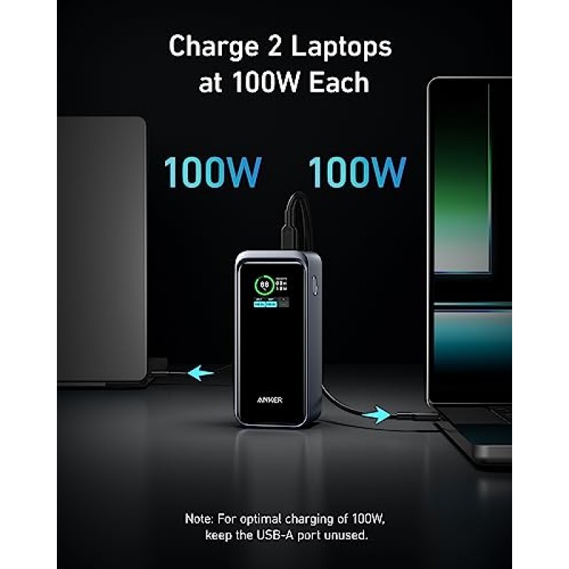 Anker Prime Power Bank, 200W 출력을 갖춘 20K 휴대용 충전기, 스마트 디지털 디스플레이, iPhone 15/14/13 시리즈, Samsung, MacBook, Dell 등과 호환되는 USB-C 2개 및 USB-A 포트 1개