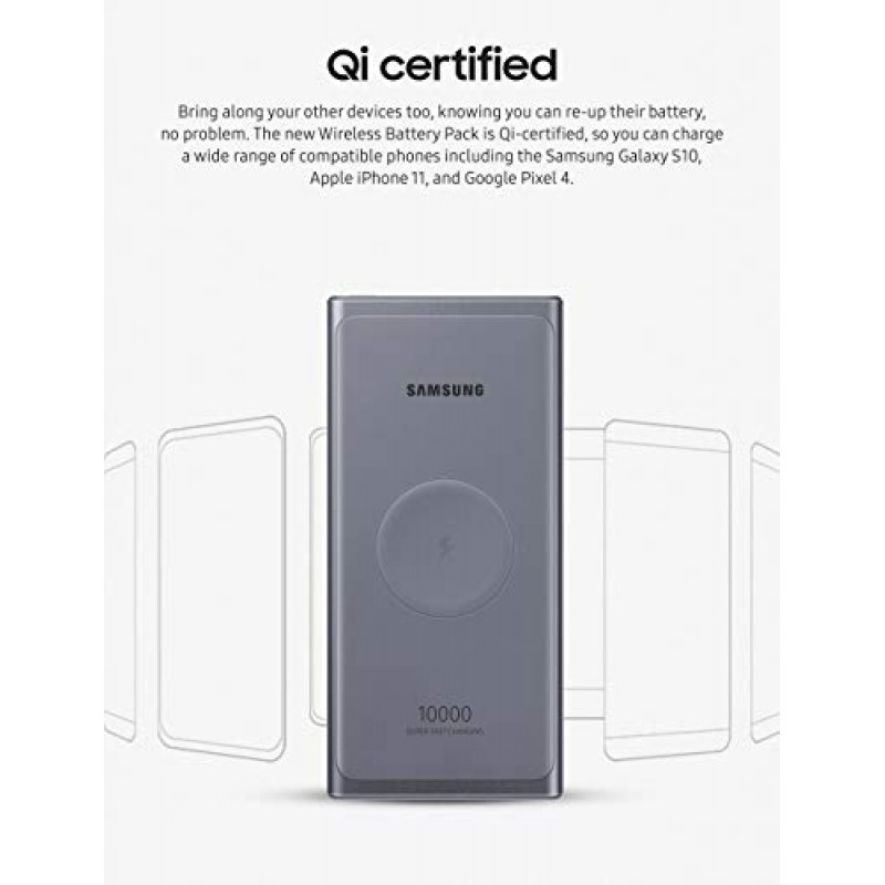 SAMSUNG 10,000 mAh 초고속 25W 휴대용 무선 충전기 충전기 배터리 팩 USB-C, 실버(보증 포함 미국 버전) (EB-U3300XJEGUS)