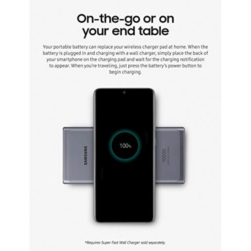 SAMSUNG 10,000 mAh 초고속 25W 휴대용 무선 충전기 충전기 배터리 팩 USB-C, 실버(보증 포함 미국 버전) (EB-U3300XJEGUS)