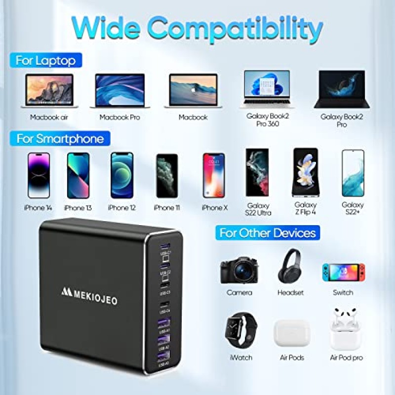 알루미늄 합금 USB C 충전기 220W 7 포트 고속 충전 스테이션, MacBook Pro/Air(검은색)와 호환되는 65W USB C 노트북 GaN 충전기