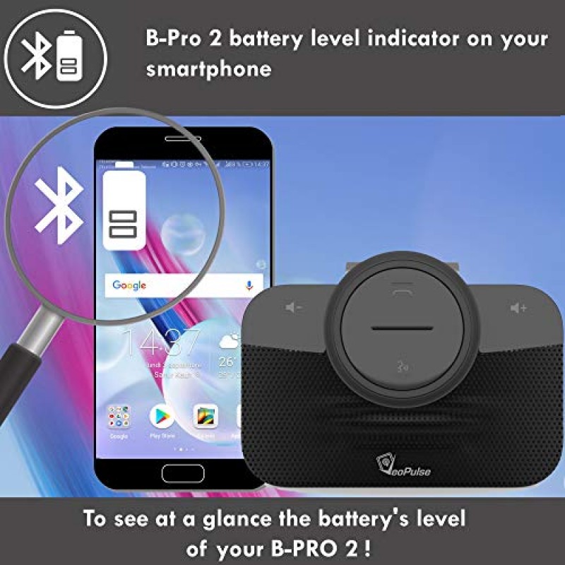 VeoPulse 차량용 스피커폰 B-PRO 2B 핸즈프리 키트, 6W Hi-Fi 스피커, Bluetooth 자동 멀티포인트 휴대폰 연결 포함