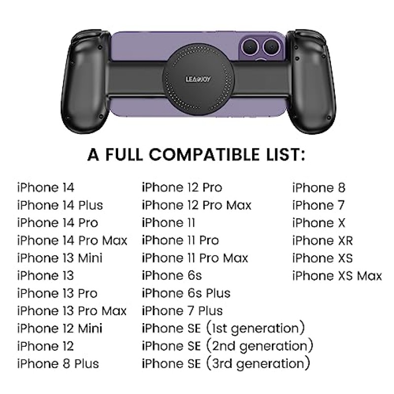 iPhone iOS용 Leadjoy M1 모바일 게임 컨트롤러, 11,12,13,14 Max, 홀 효과 스틱, Play Call of Duty, Genshin Impact, Diablo Immortal, Minecraft, Xbox, Amazon Luna 및 Steam Link(M1)와 작동