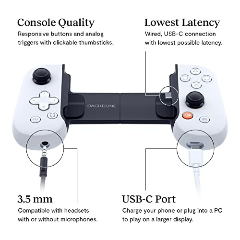 Android 및 iPhone 15 시리즈(USB-C)용 BACKBONE One 모바일 게임 컨트롤러 - PlayStation 에디션 - 휴대폰을 게임 콘솔로 전환 - PlayStation, Xbox, Call of Duty, Roblox 등 플레이