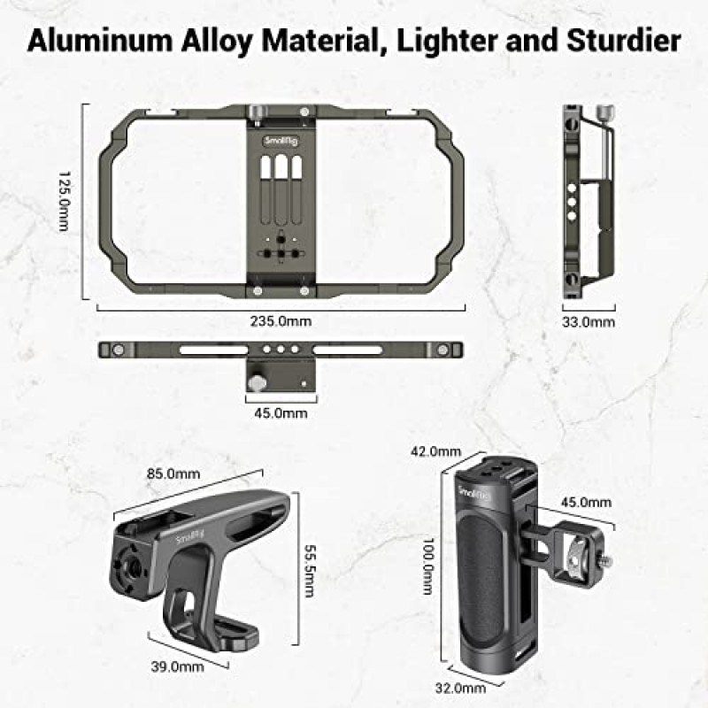 iPhone 15 14 13 12 Pro Max용 SmallRig 범용 전화 비디오 리그 키트, 핸들이 있는 알루미늄 휴대용 전화 케이지, Vlog 비디오 촬영 라이브 스트리밍용 비디오 안정기 리그 - 3155B