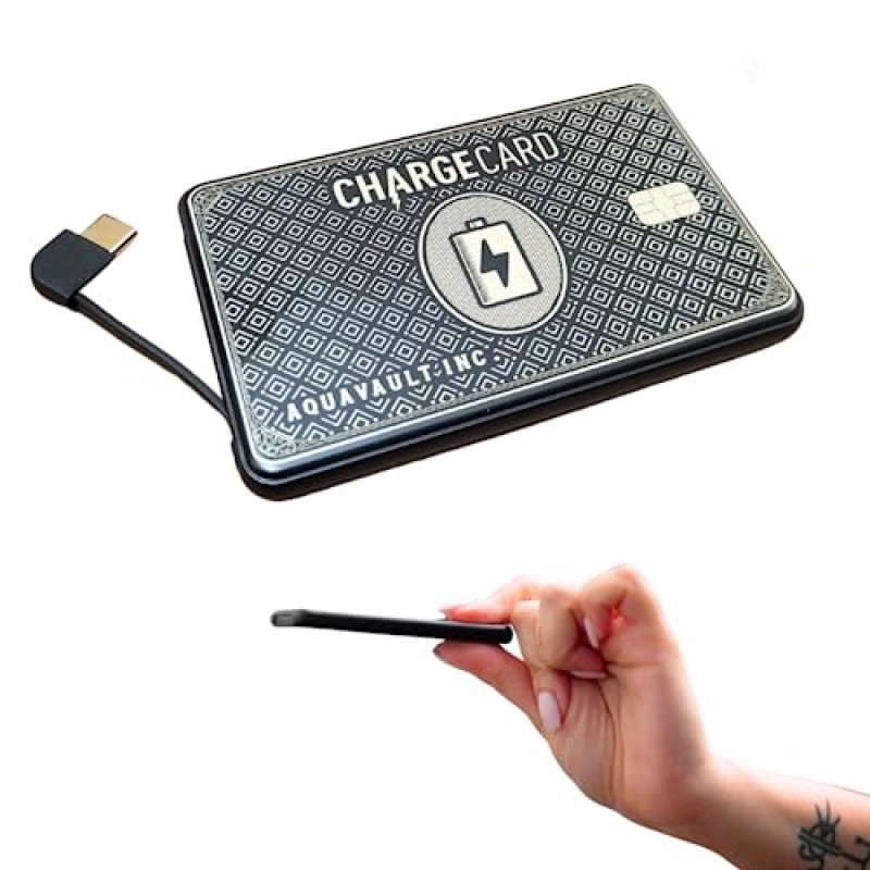 AquaVault ChargeCard 무선 휴대용 전화 충전기 및 전원 은행 - 고속 충전 및 소형 - iPhone 및 Android용 - 신용 카드 크기 전화 배터리 팩(검은색)