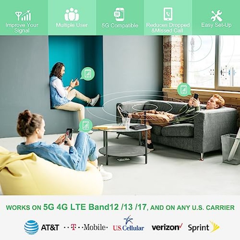 Verizon 휴대폰 신호 부스터 T 모바일 AT&T 셀 부스터 홈 부스트용 ATT 셀 신호 부스터 Band12/13/17의 5G 4G LTE, AT&T 휴대폰 부스터 가정용 휴대폰 확장기용 Verizon 셀 부스터