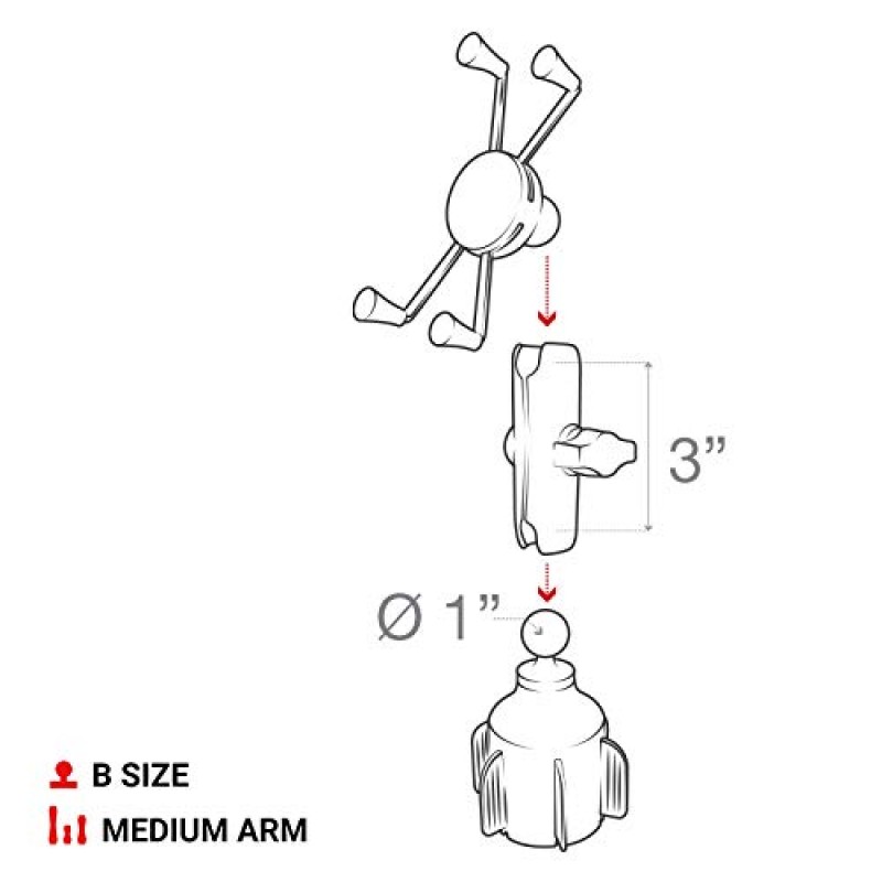 RAM 마운트 RAP-B-299-4-UN10U X-Grip RAM이 있는 대형 휴대폰 마운트 미디엄 암이 있는 스터비 컵 홀더 베이스