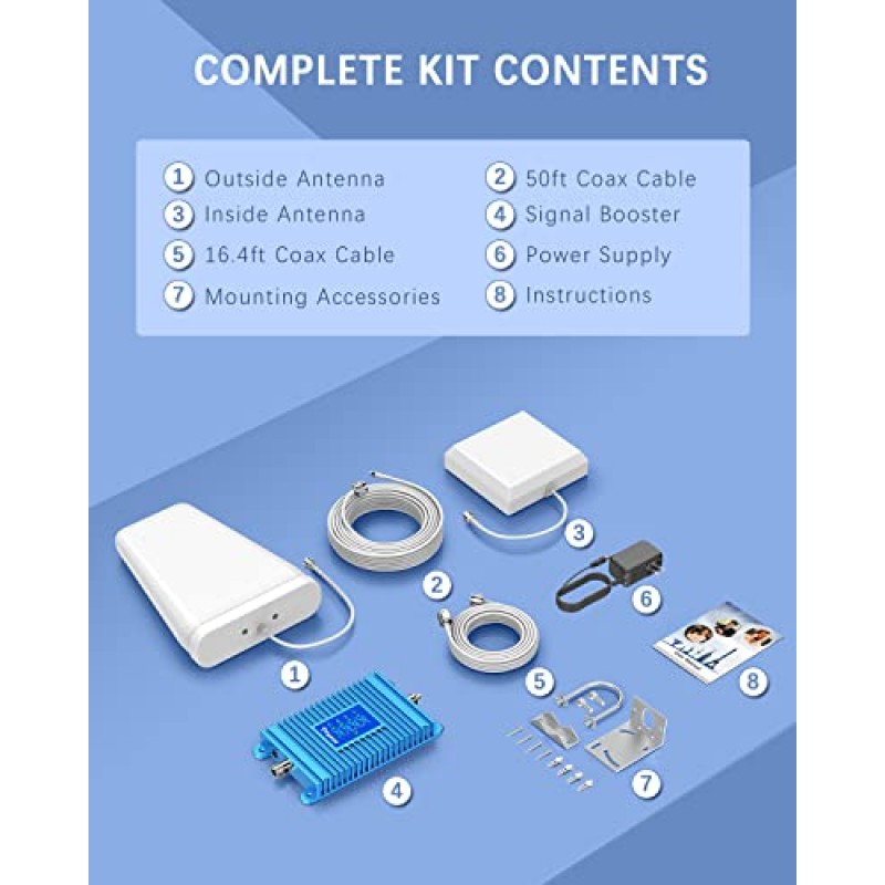 휴대폰 신호 부스터, 최대 5,500평방피트의 홈 셀 신호 부스터, 가정 및 사무실 다중 사용자용 대역 2/4/5/12/13/17/25/66에서 5G/4G LTE/3G 부스터, Verizon AT&T Sprint T-Mobile 등