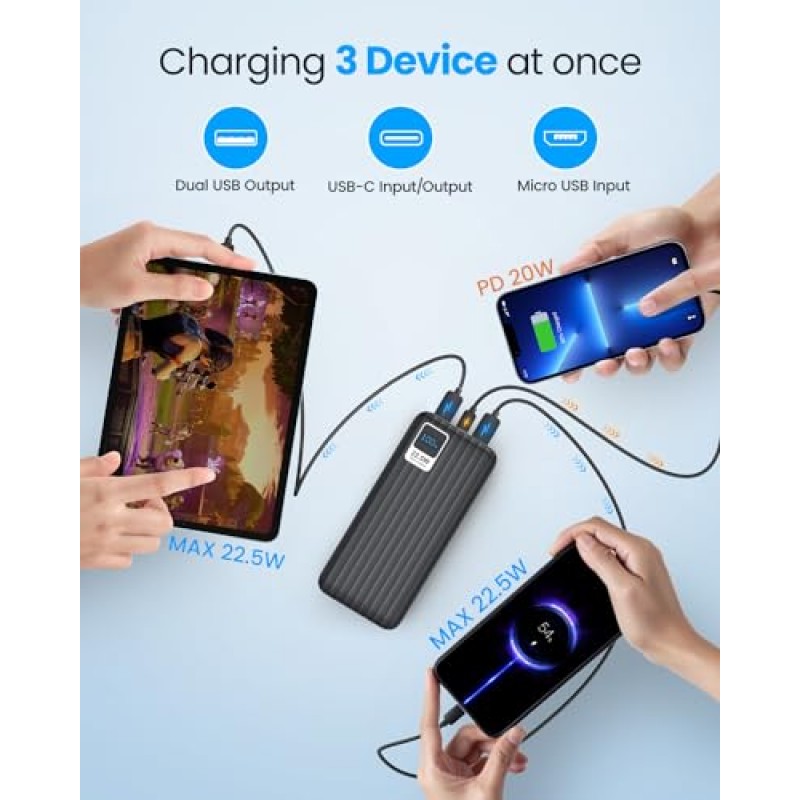 PDBEST 휴대용 충전기 전원 은행 50000mah - PD 22.5W USB C 충전기, iPhone, Samsung, iPad 등을 위한 LED 디스플레이 3 출력을 갖춘 QC 4.0 고속 충전 배터리 팩