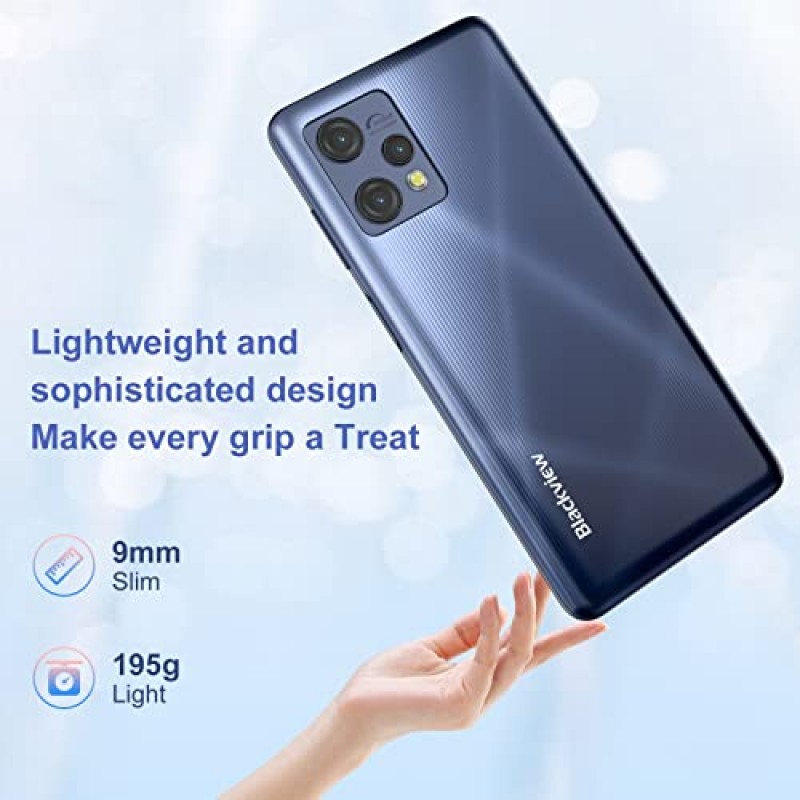 언락 휴대폰, Blackview A53 언락 휴대폰(2023 신규), 7GB RAM+32GB ROM/1TB 확장 Android 휴대폰, Android 12 스마트폰, 5080mAh 배터리 10W 고속 충전, 6.5인치 HD+디스플레이, 카드 슬롯 3개, 얼굴 잠금 해제